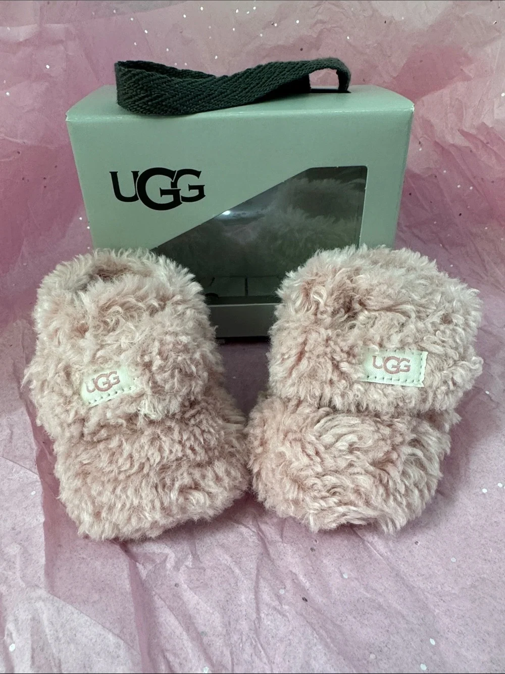 NIB UGG Infant Bixbee Curly Faux Fur Booties - Size 0/1 (0-6M)